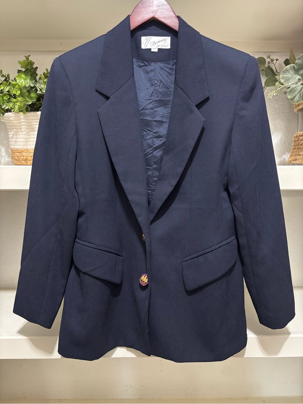 Domainy Women’s Dark Navy Single-Button Tailored Blazer Size 38